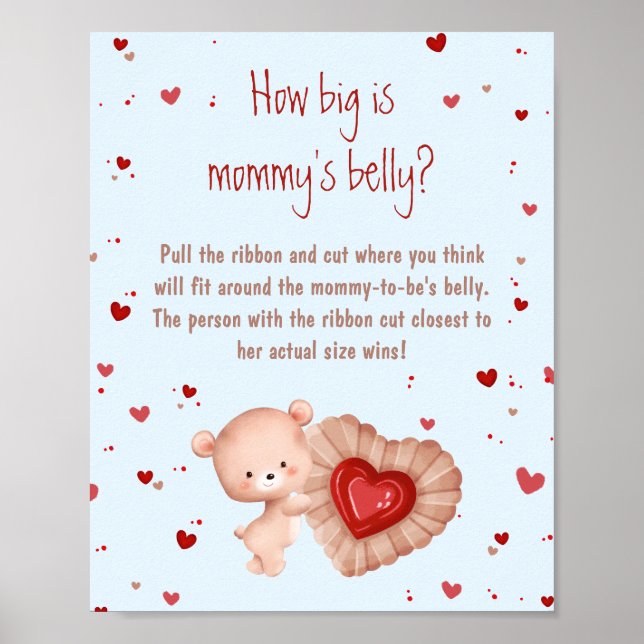 Red Heart Boy Baby Shower How Big Is Mommy's Belly Poster (Framsidan)