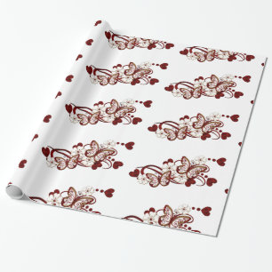 Red Heart Butterflies Mönster Wrapping Papper Presentpapper