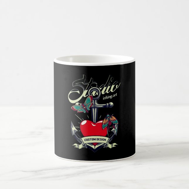 Red Heart & Butterflies Studio Inking Art Kaffemugg (Center)