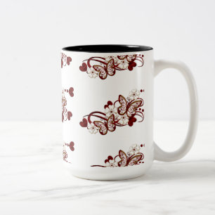 Red Heart Butterflies Tiled Mönster Mugg
