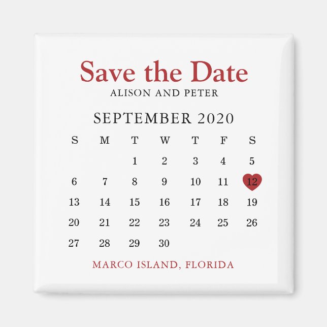 Red Heart Calendar Bröllop spara datum Magnet (Framsidan)