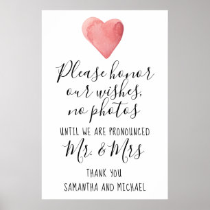 Red Heart Camera Free Bröllop Ceremony Sign Poster