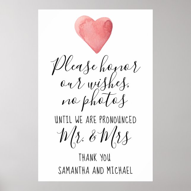 Red Heart Camera Free Bröllop Ceremony Sign Poster (Framsidan)