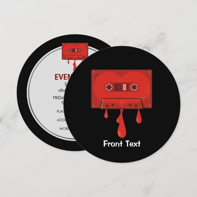 Red Heart Cassette Inbjudningar (Fram/baksida)