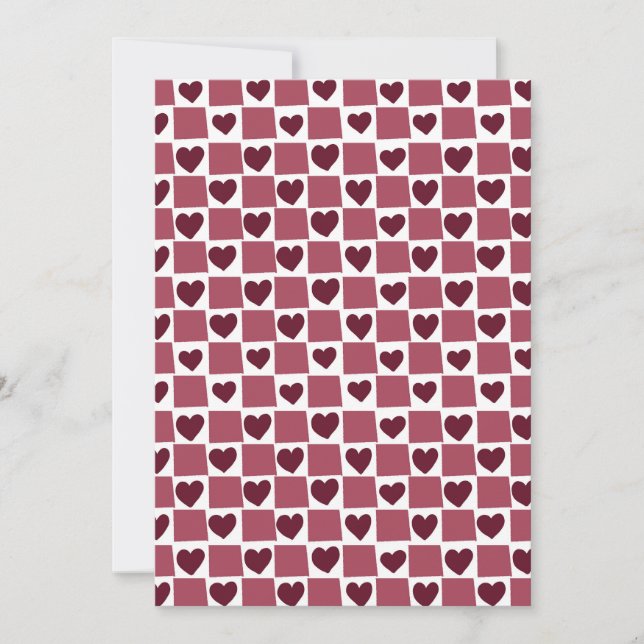 Red Heart Checkerboard Pattern Inbjudningar (Framsida)