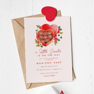 Red Heart Chocolate Valentine Day Baby Shower Inbjudningar