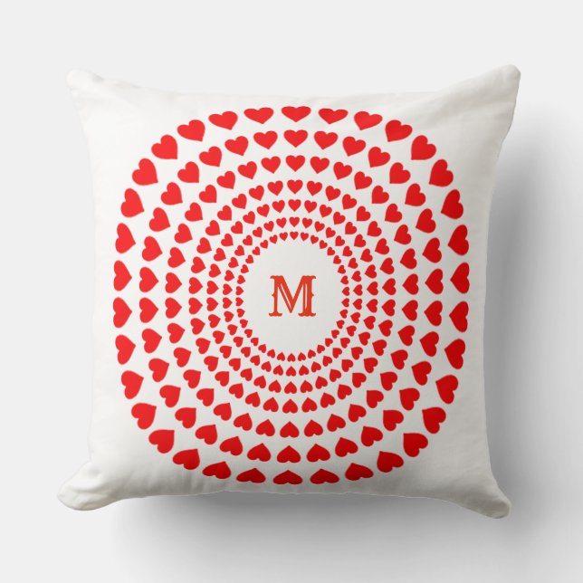 Red Heart Circles Mandala on White Kudde (Framsida)