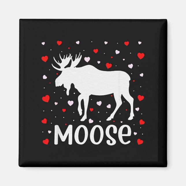 Red Heart Cud Love Graphic Moose Lover Valentine D Magnet (Framsidan)