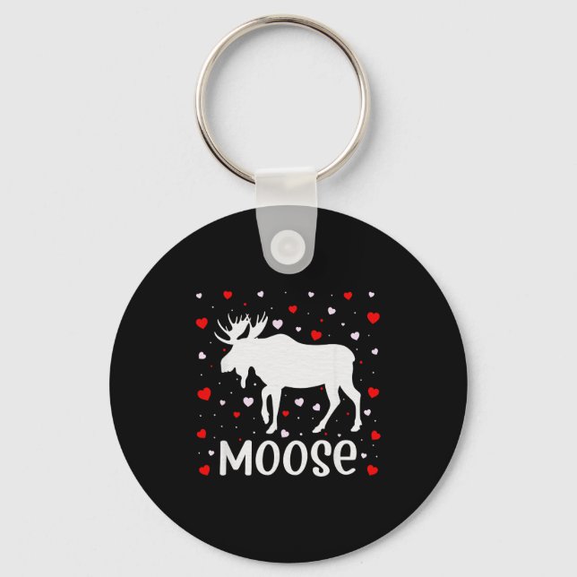 Red Heart Cud Love Graphic Moose Lover Valentine D Nyckelring (Framsida)