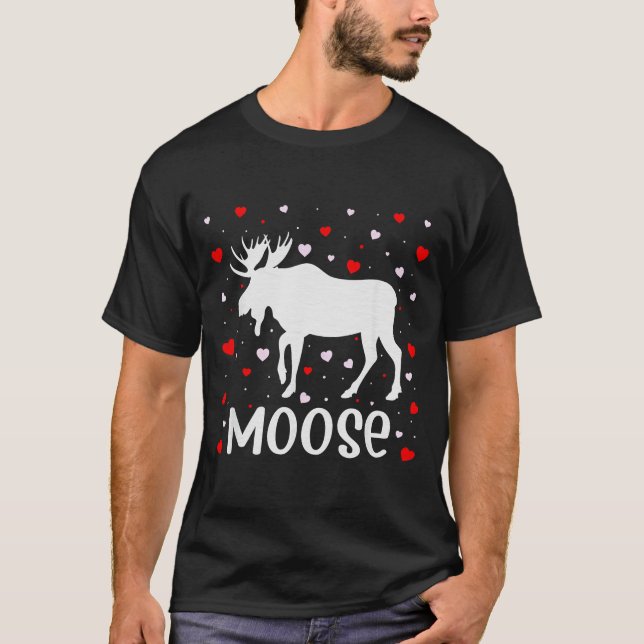 Red Heart Cud Love Graphic Moose Lover Valentine D T Shirt (Framsida)