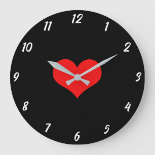 Red Heart Cute Anpassningsbar Black Valentine Day Stor Klocka