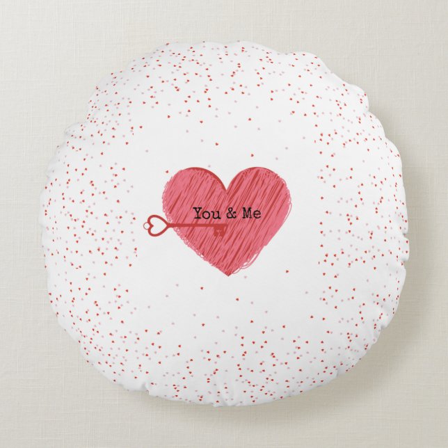 Red Heart Cute Elegant Modern Valentines day Rund Kudde (Framsidan)