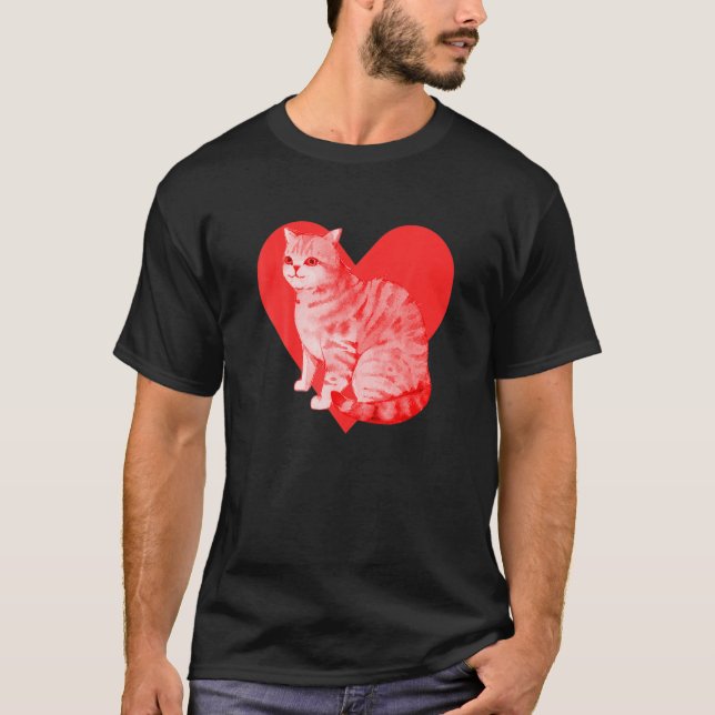 Red Heart Cute Pet Best Friend American Shorthair T Shirt (Framsida)