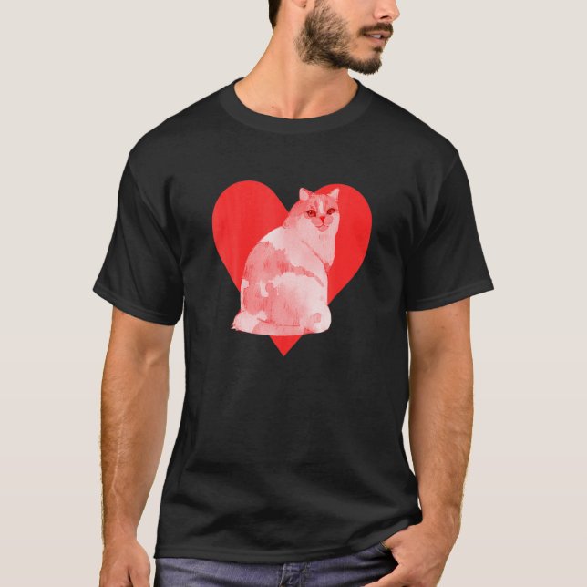Red Heart Cute Pet Best Friend Cymric Cat T Shirt (Framsida)