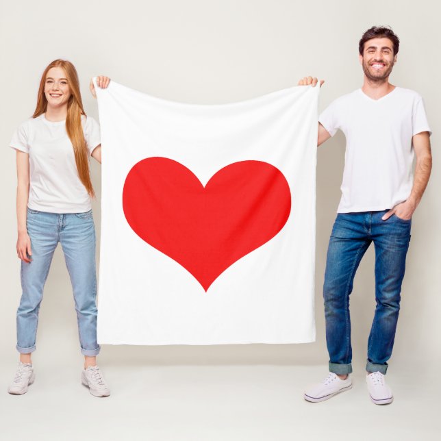 Red Heart Cute Valentine Day White Anpassningsbar  Fleecefilt (På plats)