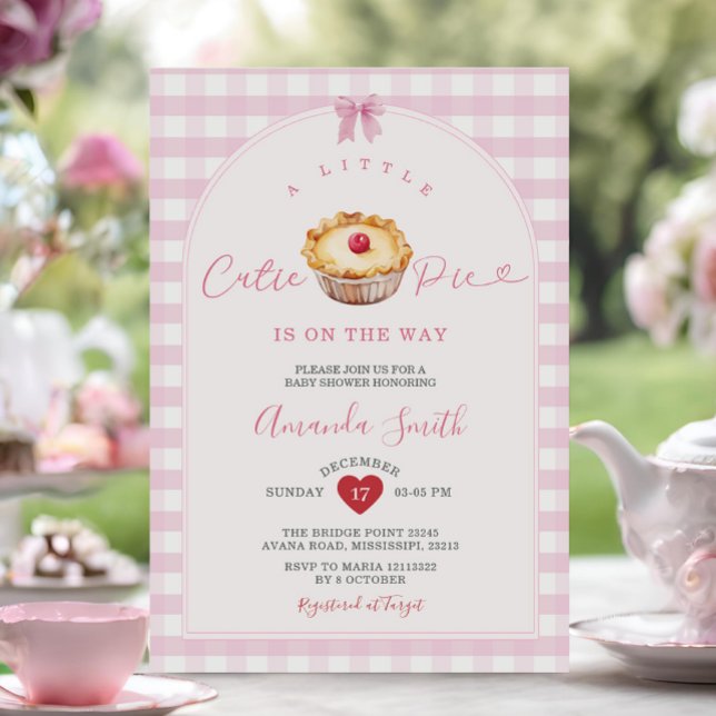 Red Heart Cutie Paj Rosa Gingham Baby Shower Inbjudningar (Skapare uppladdad)