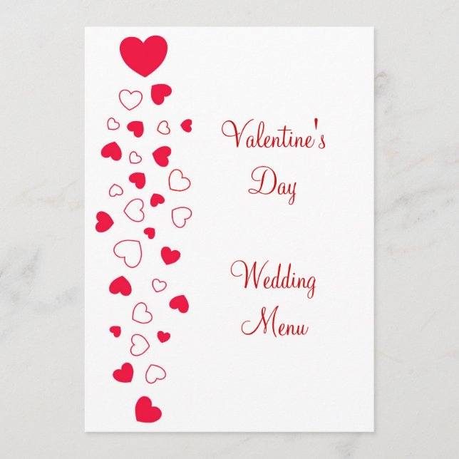 Red Heart Design Valentines day Bröllop Meny (Framsida)