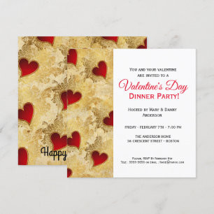 Red Heart Dinner Valentine Day Investigation Inbjudningar