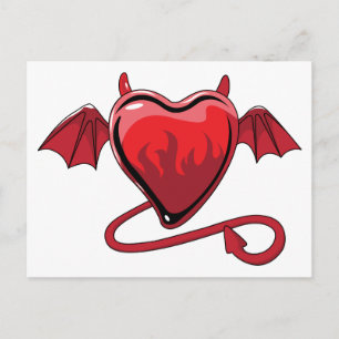 Red Heart Djävulen Horns Kärlek Hearts Vykort