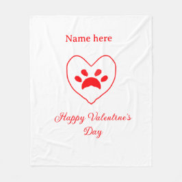Red heart dog cat paw happy Valentine's day name  Fleecefilt