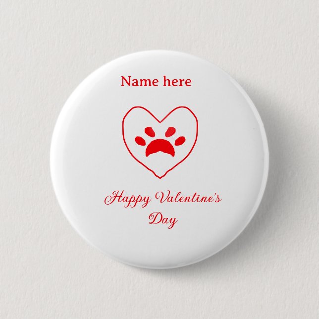 Red heart dog cat paw happy Valentine's day name  Knapp (Framsida)