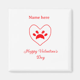 Red heart dog cat paw happy Valentine's day name  Magnet