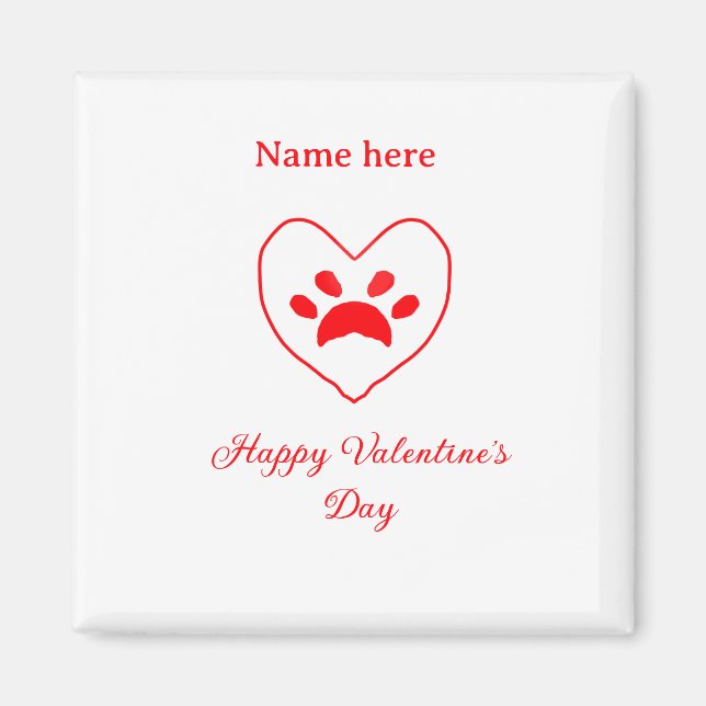 Red heart dog cat paw happy Valentine's day name  Magnet (Framsidan)