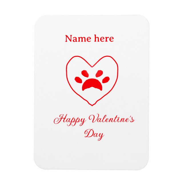 Red heart dog cat paw happy Valentine's day name  Magnet (Vertikal)