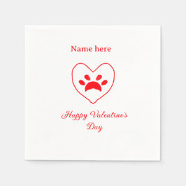 Red heart dog cat paw happy Valentine's day name  Pappersservett