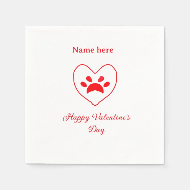 Red heart dog cat paw happy Valentine's day name  Pappersservett (Framsidan)