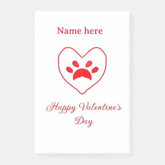 Red heart dog cat paw happy Valentine's day name  Post-it Block (Framsida)