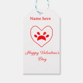 Red heart dog cat paw happy Valentine's day name  Presentetikett