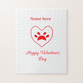 Red heart dog cat paw happy Valentine's day name  Pussel
