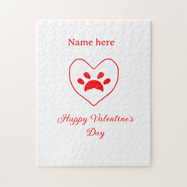 Red heart dog cat paw happy Valentine's day name  Pussel (Vertikal)