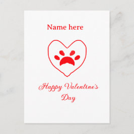 Red heart dog cat paw happy Valentine's day name  Vykort