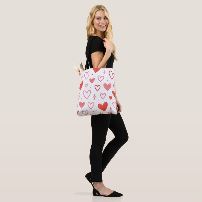 Red Heart Doodle Tote Bag Tygkasse (På modell)