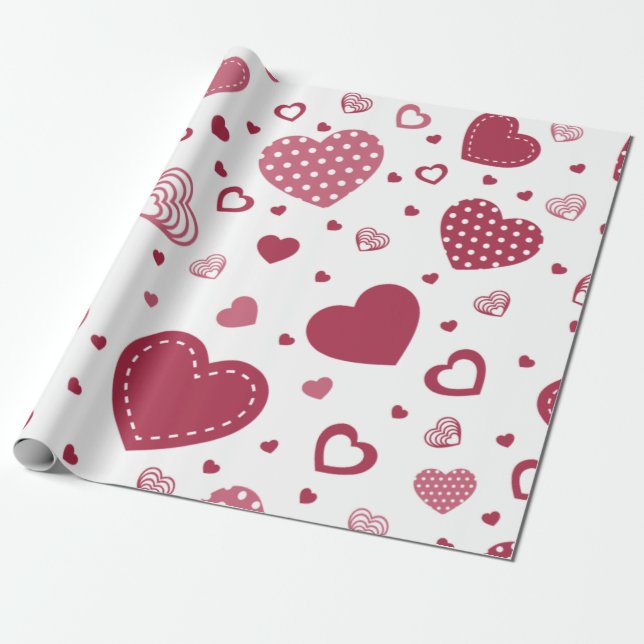 Red Heart-emballering papper Presentpapper (Utrullad)