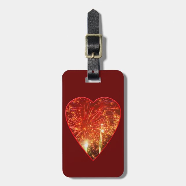 Red Heart Fireworks Bagagebricka (Vertikal Framsida)