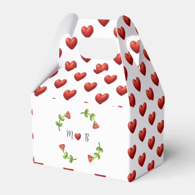 Red Heart & Floral Monogram Gable Gift Box Presentaskar (Framsidan Sidan)