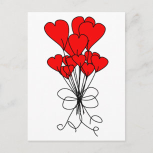 Red Heart Flowers Bouquet Hearts Illustration Vykort