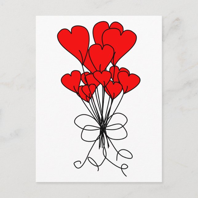 Red Heart Flowers Bouquet Hearts Illustration Vykort (Framsida)