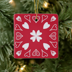 Red Heart Folk Art Mönster Julgran Julgransprydnad Keramik