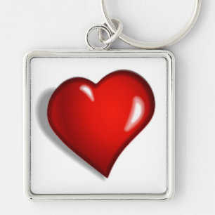 RED HEART FYRKANTIG SILVERFÄRGAD NYCKELRING