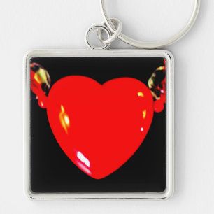 Red Heart Fyrkantig Silverfärgad Nyckelring