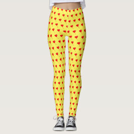 Red Heart Girly Roligt Balloon Mönster Gult Chic Leggings