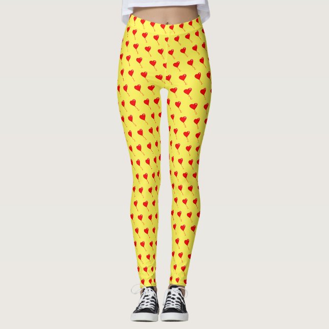 Red Heart Girly Roligt Balloon Mönster Gult Chic Leggings (Framsida)