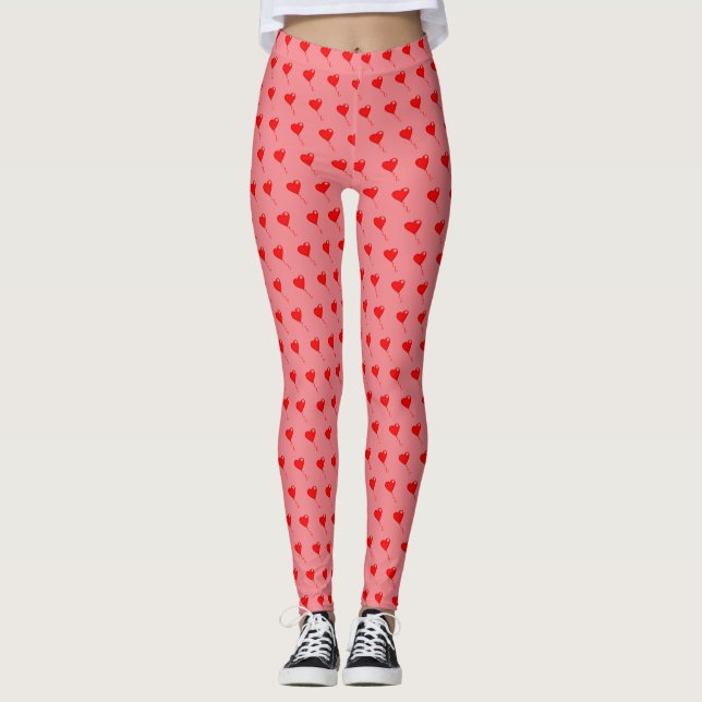 Red Heart Girly Roligt Balloon Mönster Rosa Chic Leggings (Framsida)