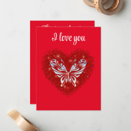 Red heart glitter butterfly anteckningskort