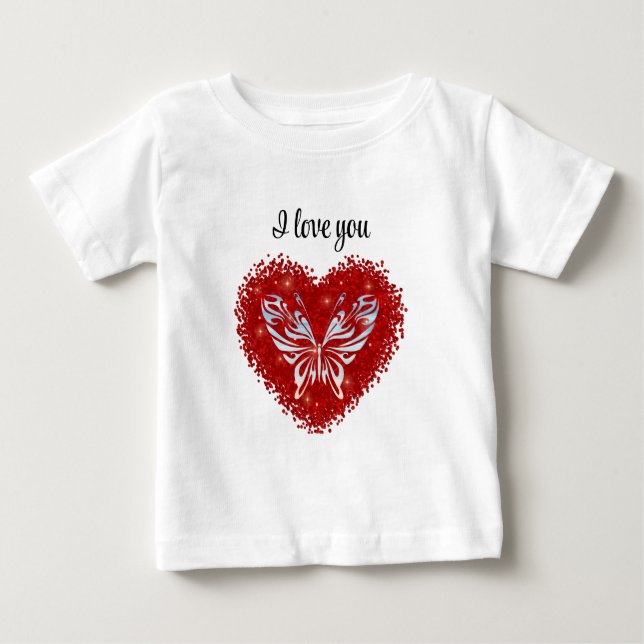 Red heart glitter butterfly t shirt (Framsida)