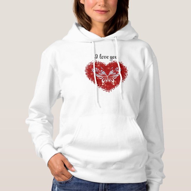Red heart glitter butterfly t shirt (Framsida)